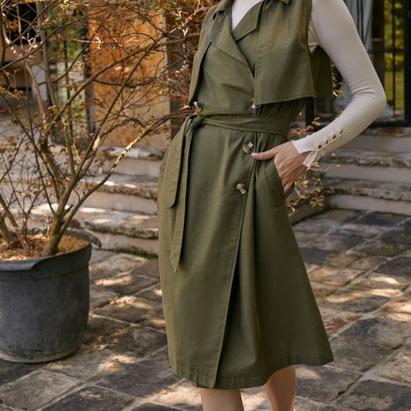 Bali Elf Arden Belted Vest Trench – 100% Linen Sleeveless Elegance, NWT - Picture 5 of 7